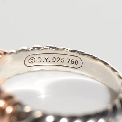 David Yurman Sterling Silver 18K Rose Gold Pink Sapphire Cable Candy Metro Ring 7.25 5 of 5