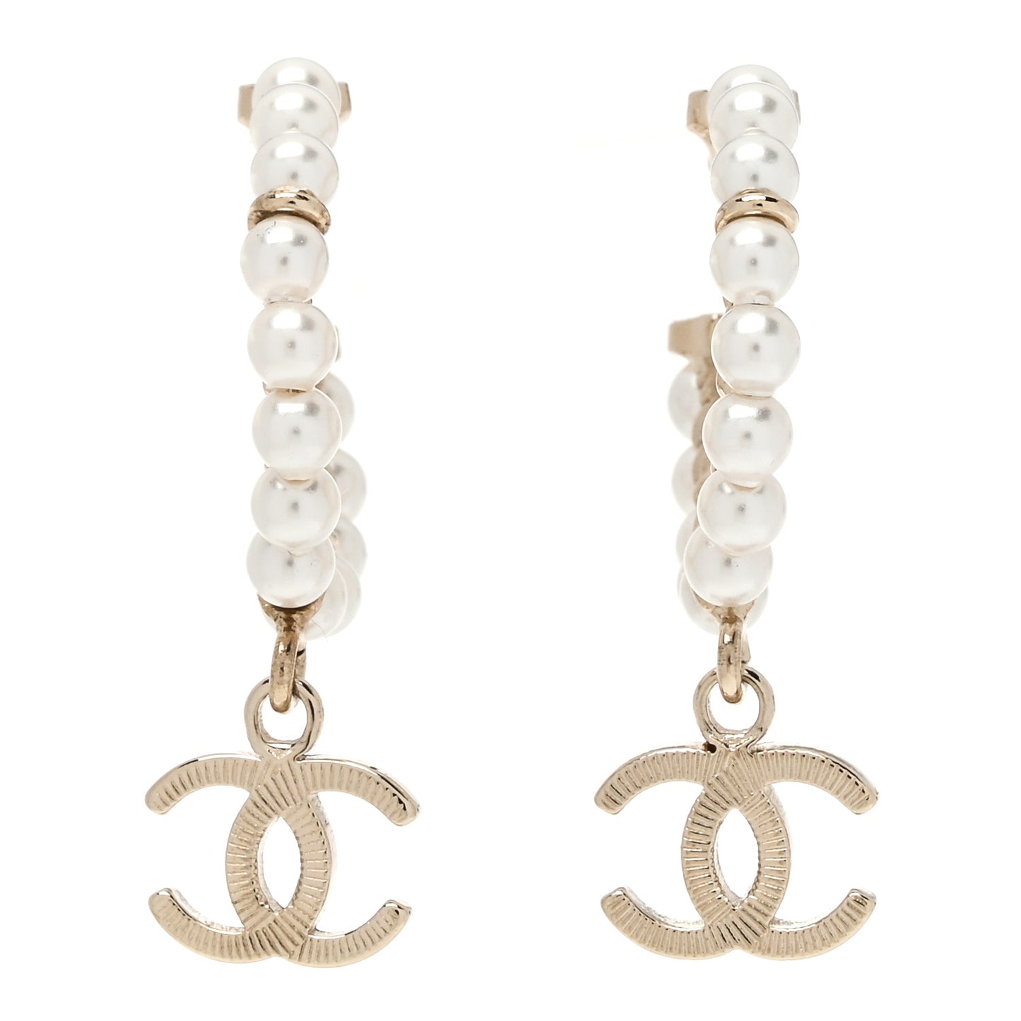 Pearl Charms CC Hoop Earrings Gold