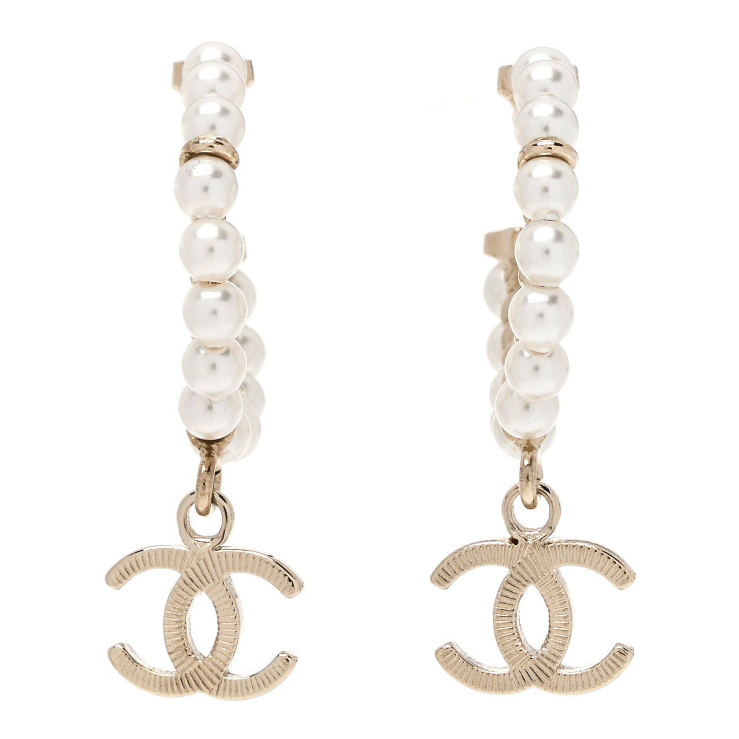 Chanel Pearl Charms CC Hoop Earrings Gold 1 of 3