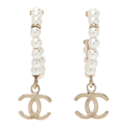 Chanel Pearl Charms CC Hoop Earrings Gold 1 of 3