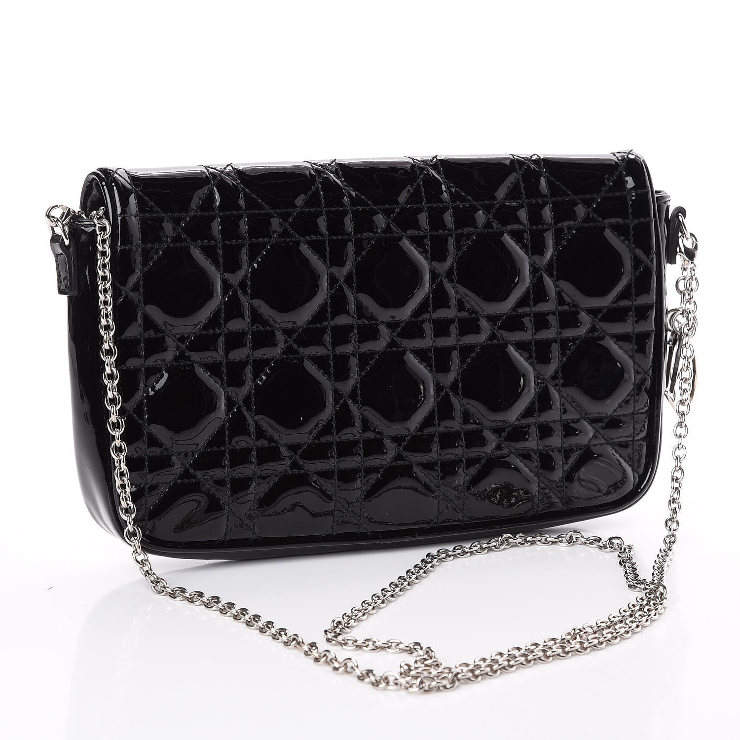Christian Dior Patent Cannage Wallet on Chain Pouch Black 2 of 10