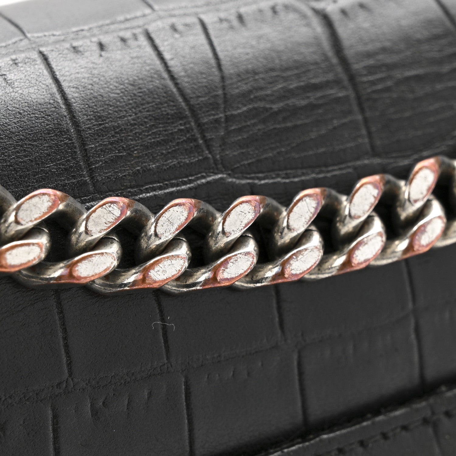 Saint Laurent Calfskin Crocodile Embossed Medium Monogram Sunset Black 12 of 13