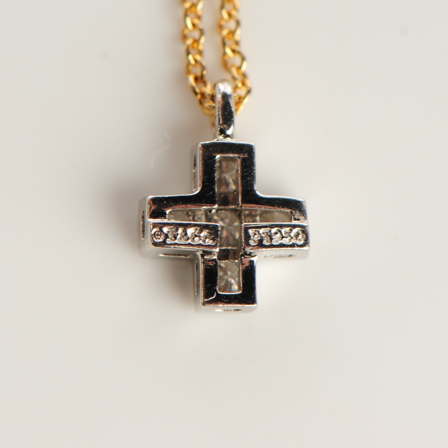 Tiffany 18K Yellow Gold Platinum Diamond Cruciform Cross Pendant Necklace 5 of 5