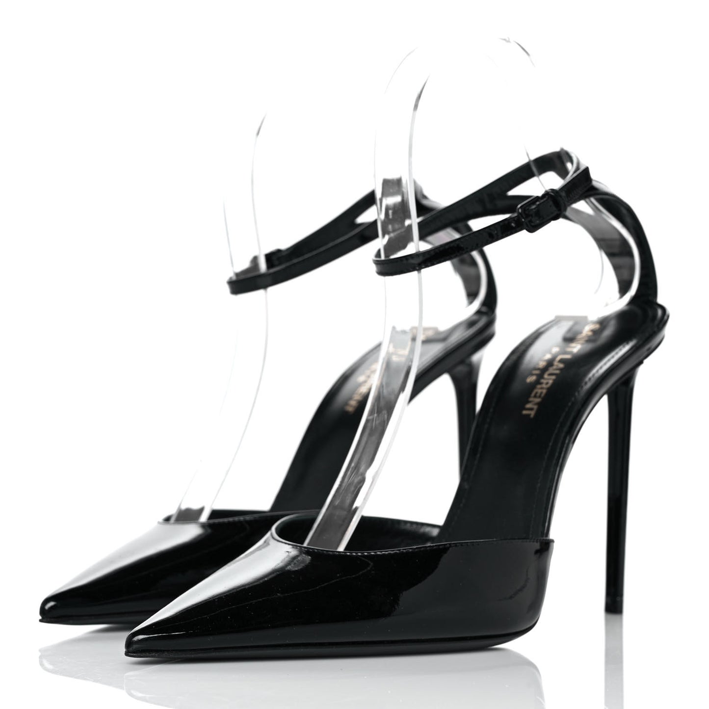 Patent Calfskin Zoe 105 Ankle Strap Pumps 39 Black