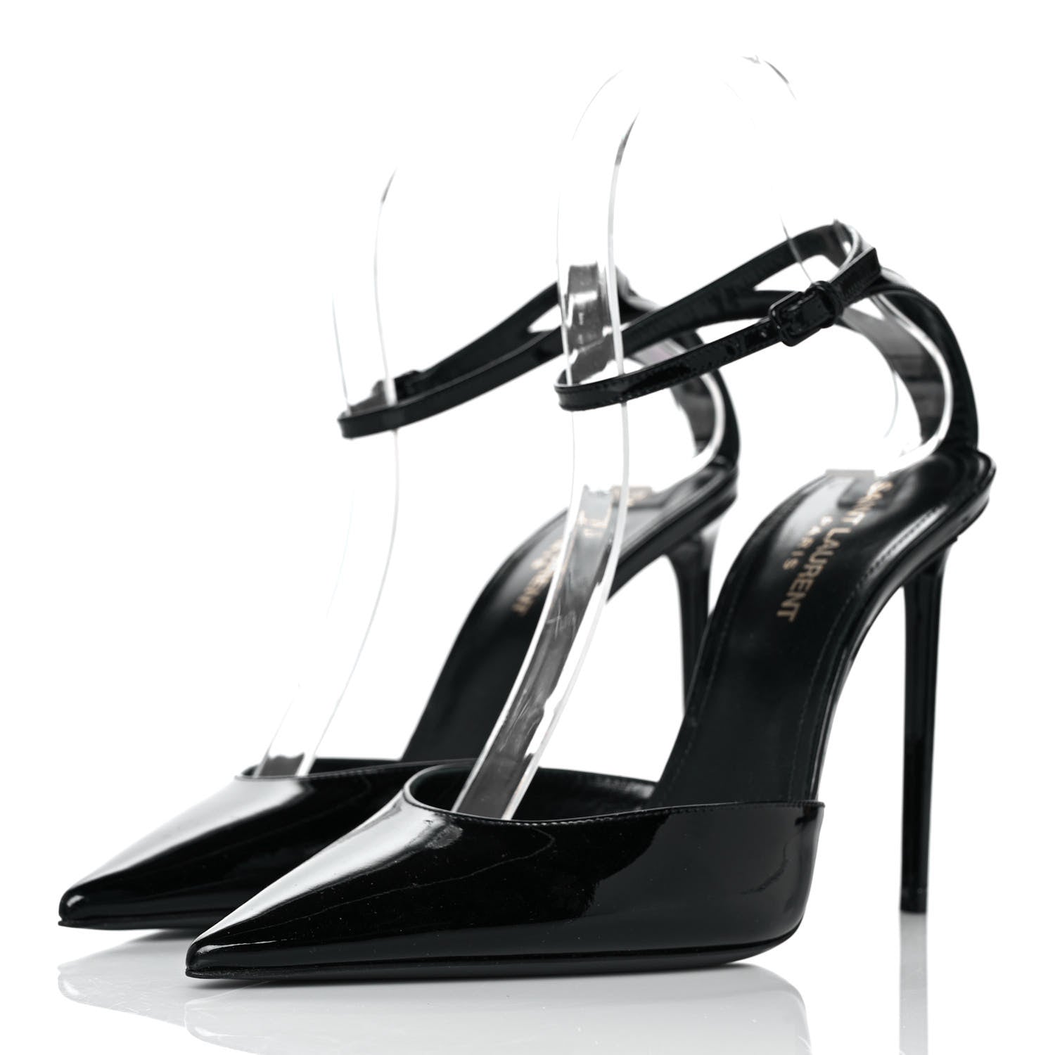 Saint Laurent Patent Calfskin Zoe 105 Ankle Strap Pumps 39 Black 3 of 8