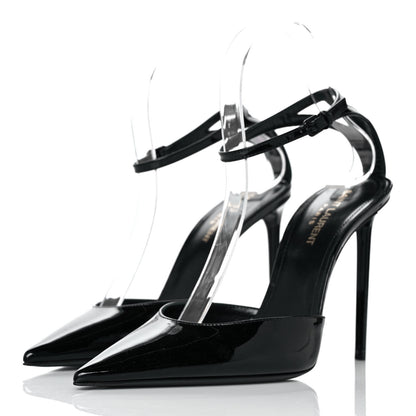 Saint Laurent Patent Calfskin Zoe 105 Ankle Strap Pumps 39 Black 3 of 8