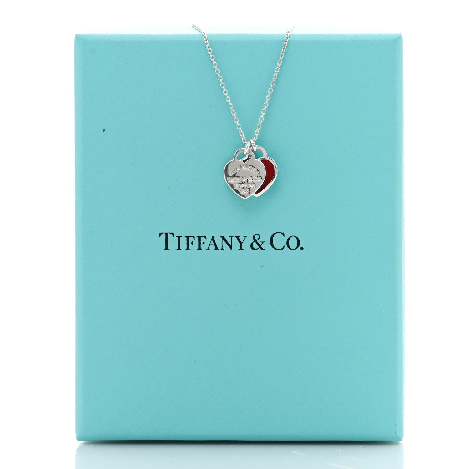 Tiffany Sterling Silver Enamel Return to Tiffany Double Heart Tag Pendant Necklace Red 5 of 5