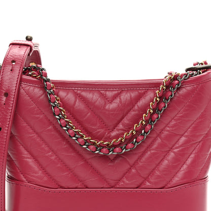 Chanel Aged Calfskin Chevron Quilted Small Gabrielle Hobo Dark Pink 8 of 8