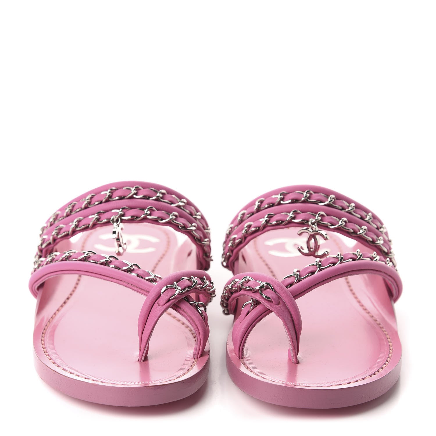 Chanel Calfskin Chain CC Thong Flat Sandals 35 Pink 2 of 10