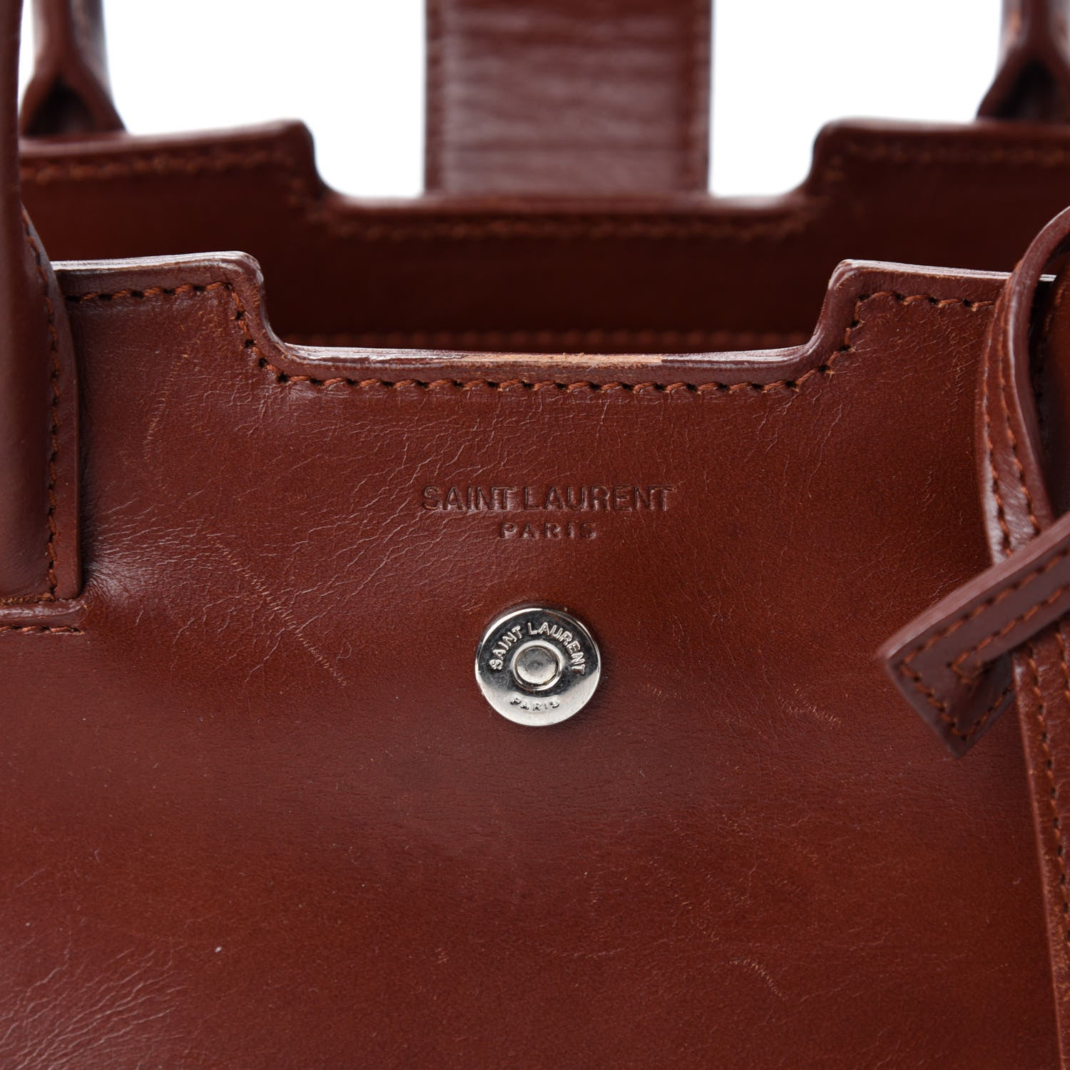 Saint Laurent Calfskin Studded Woven Baby Monogram Downtown Cabas Brown 15 of 17