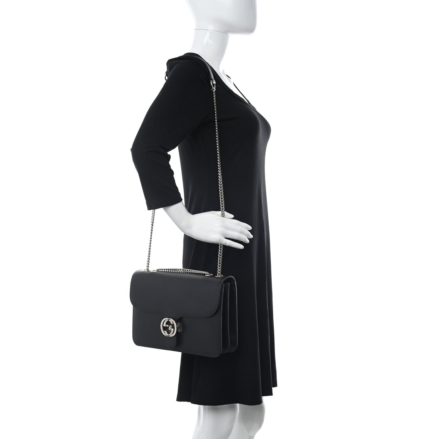 Gucci Dollar Calfskin Interlocking G Shoulder Bag Black 2 of 9