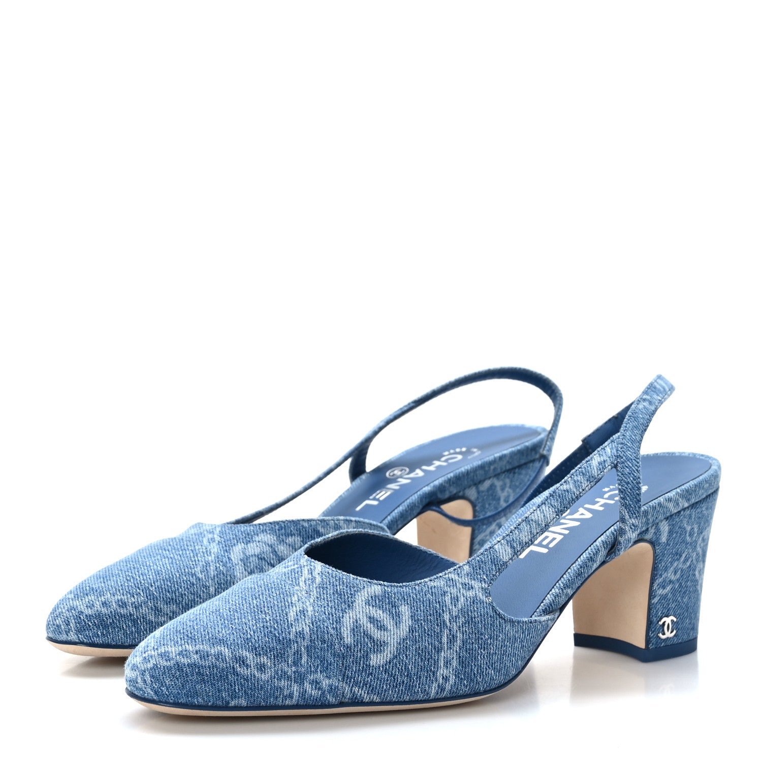 Chanel Denim Cap Toe Denim Slingback Pumps 39 Blue 3 of 8