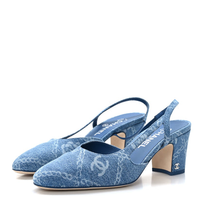 Chanel Denim Cap Toe Denim Slingback Pumps 39 Blue 3 of 8