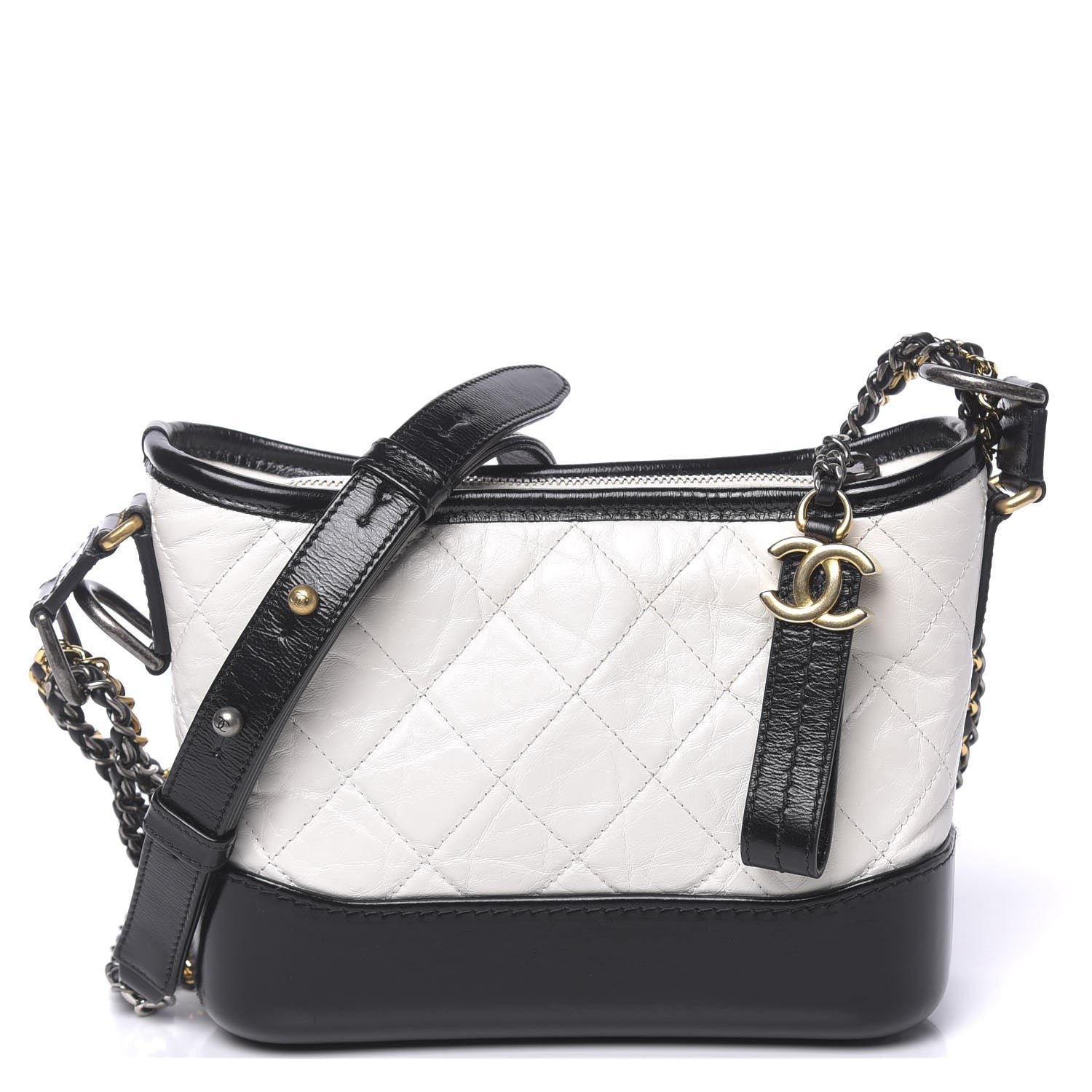 Chanel Aged Calfskin Quilted Small Gabrielle Hobo Black White 1 of 11