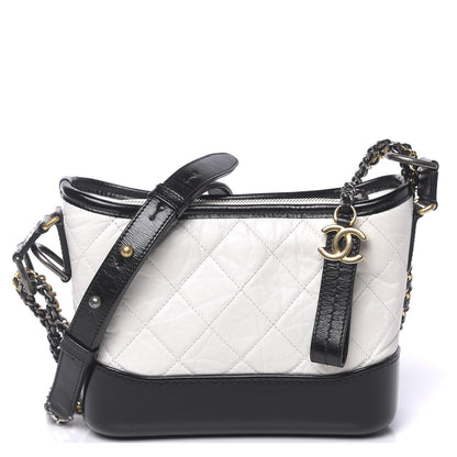 Chanel Aged Calfskin Quilted Small Gabrielle Hobo Black White 1 of 11