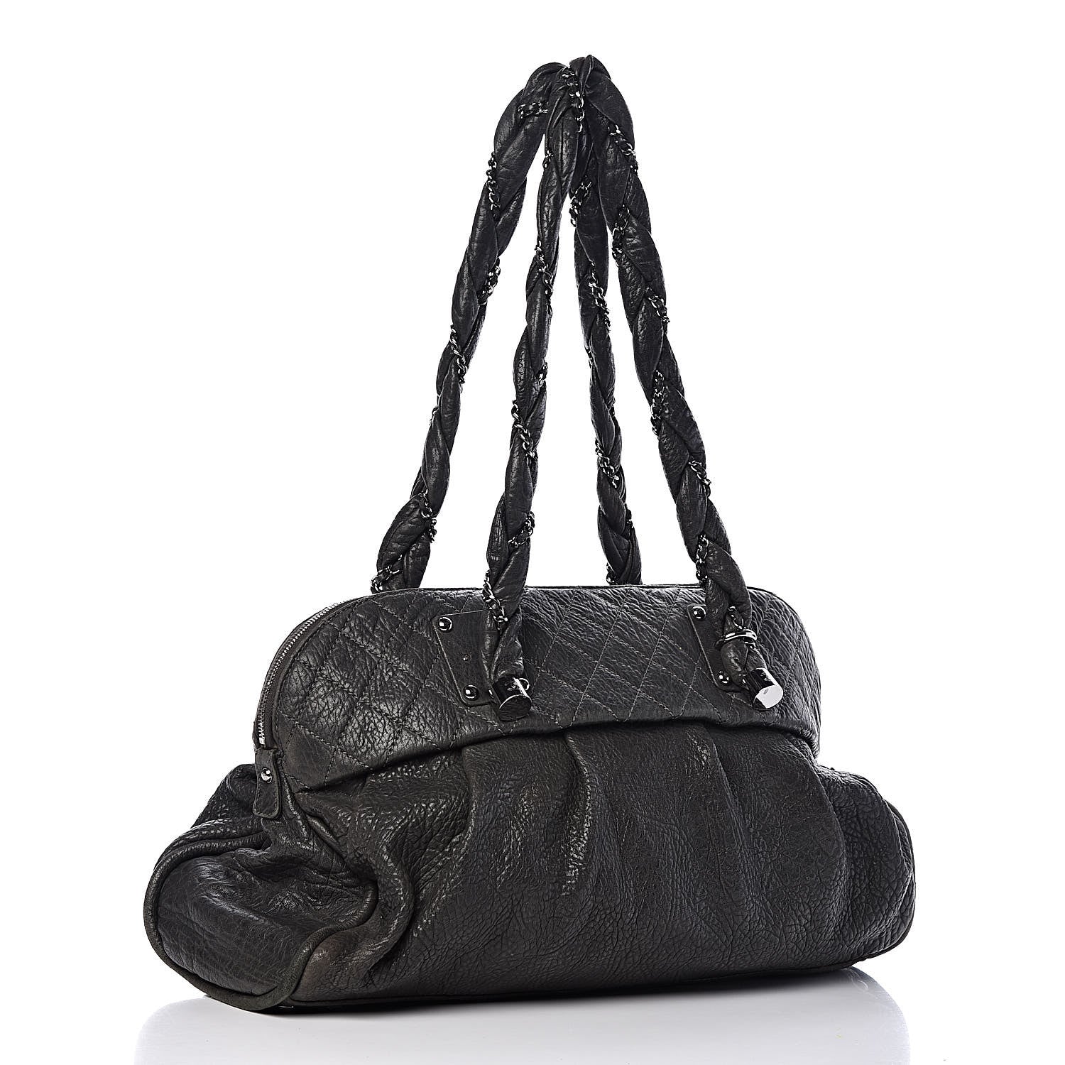 Chanel Distressed Lambskin Large Lady Braid Satchel Dark Grey 3 of 17