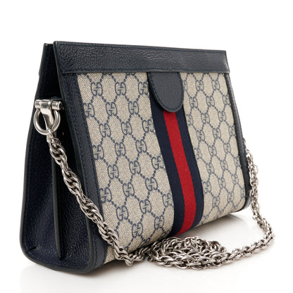 Gucci GG Supreme Monogram Textured Dollar Calfskin Web Small Ophidia Chain Shoulder Bag Beige Blue 3 of 10