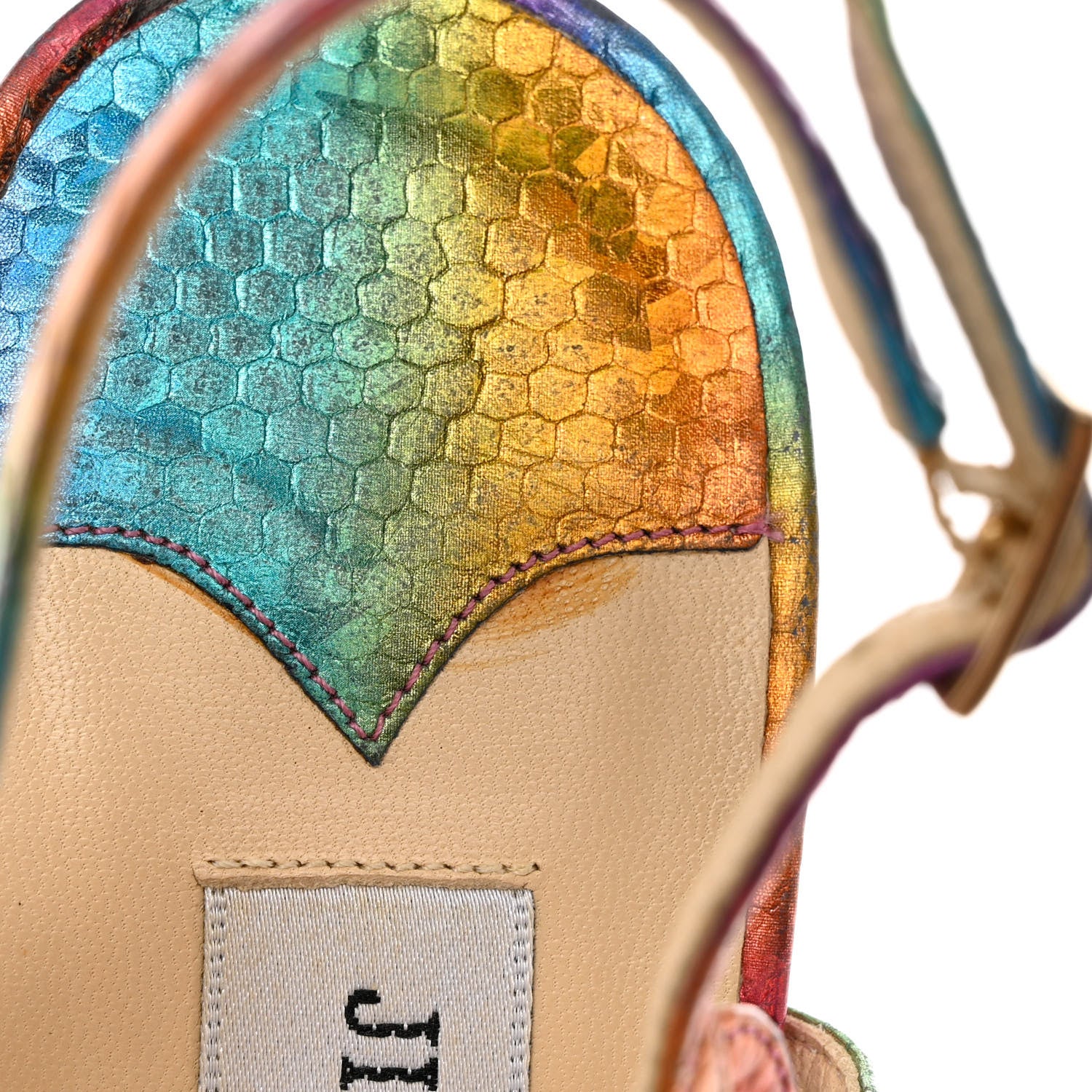 Jimmy Choo Calfskin Python Embossed Ankle Strap Sandals 37.5 Multicolor 12 of 12