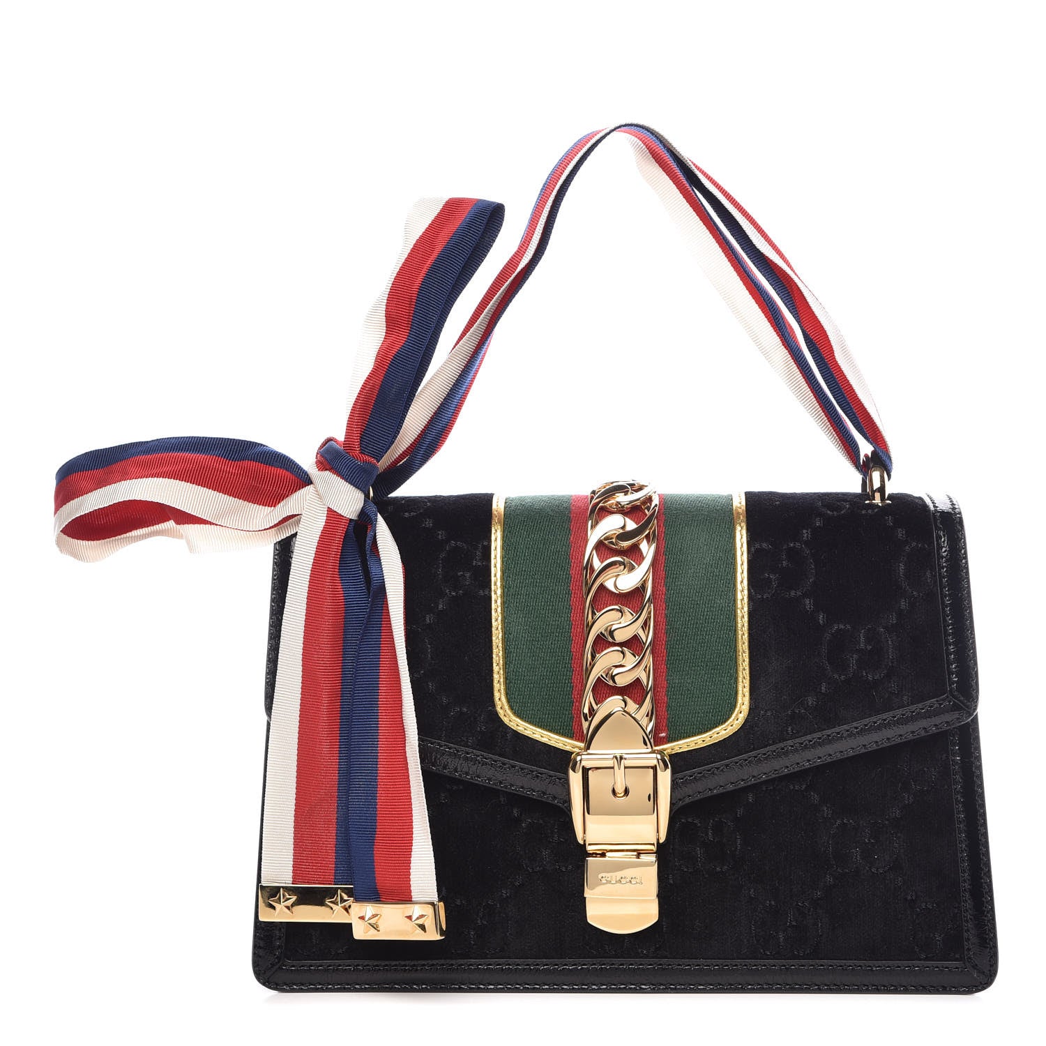 Gucci Velvet GG Monogram Small Sylvie Shoulder Bag Black 1 of 10
