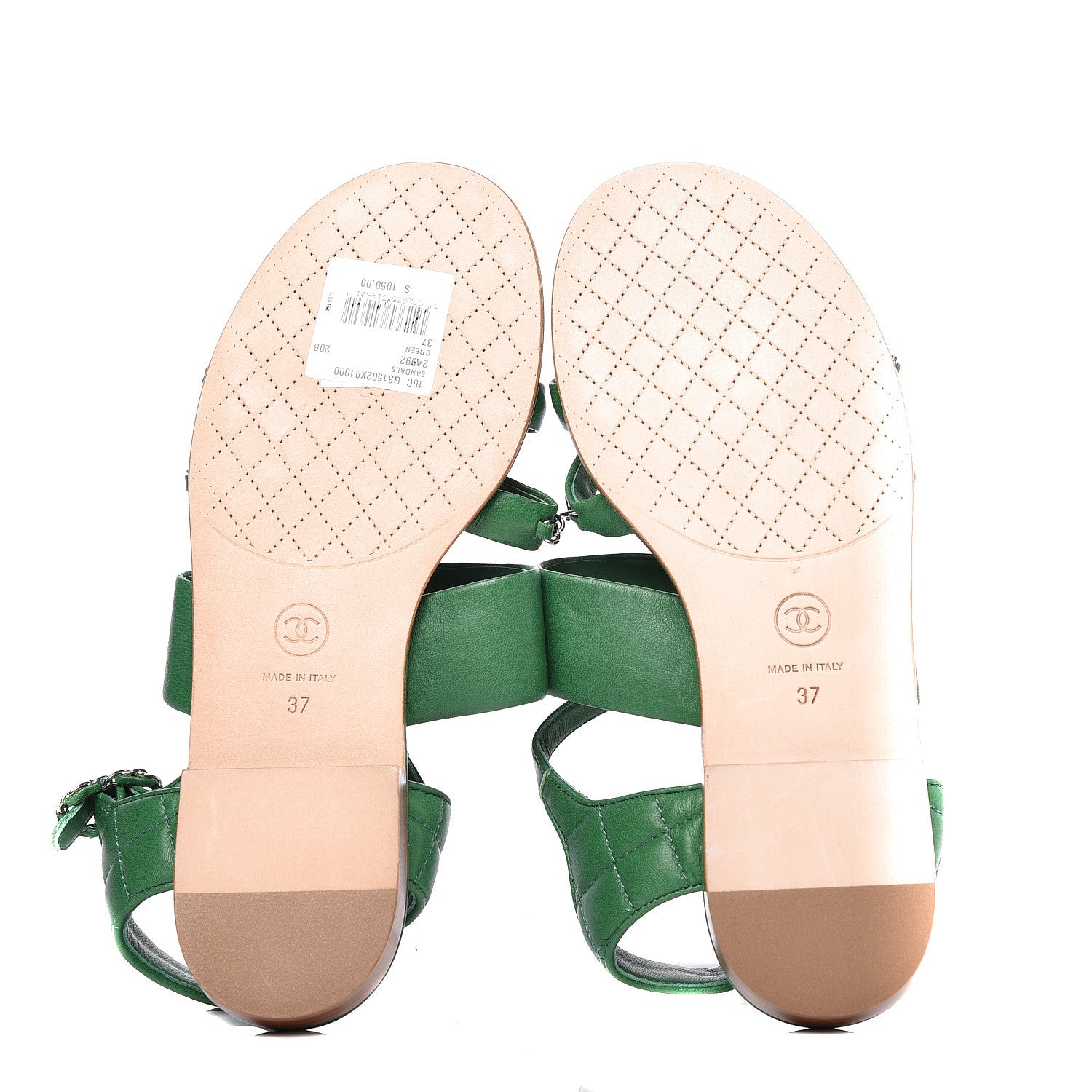 Chanel Lambskin Quilted Chain CC Sandals 37 Green 5 of 10
