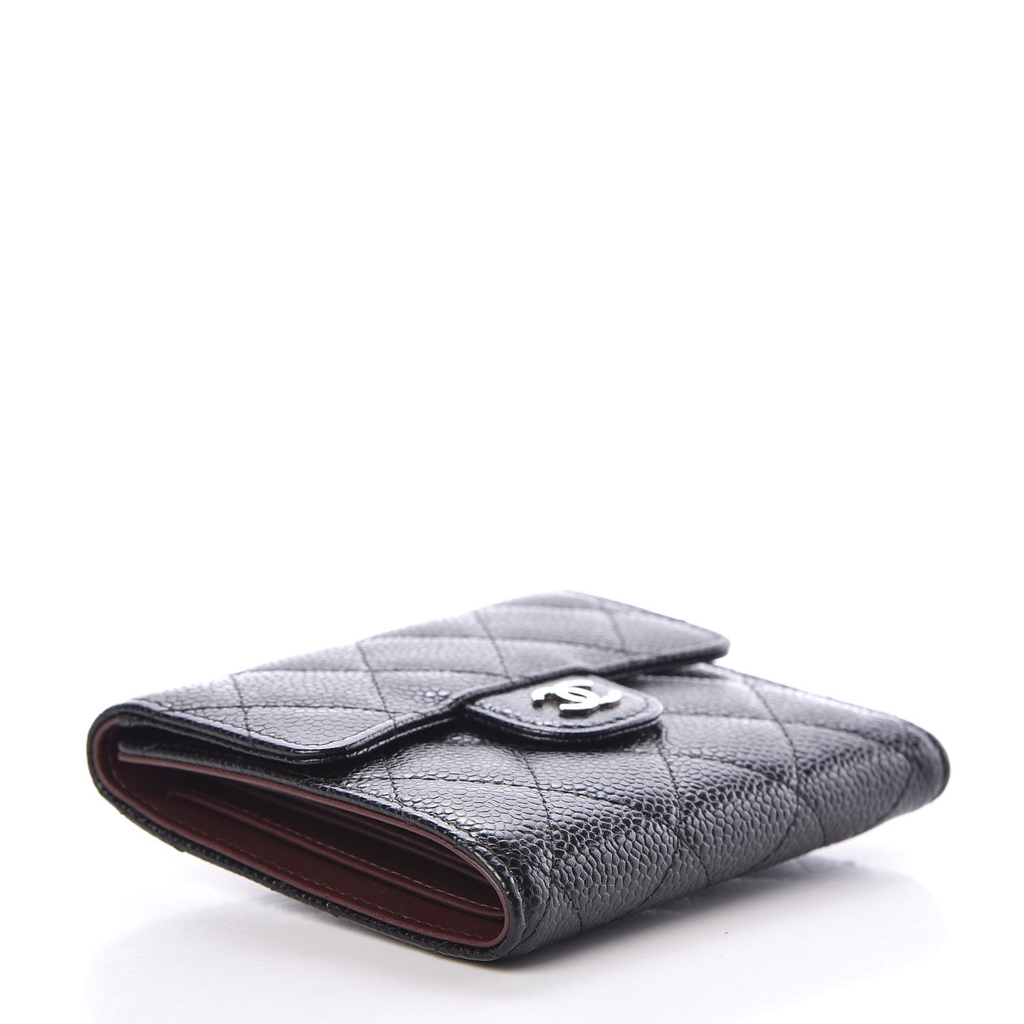 Caviar Quilted Compact Flap Wallet Black