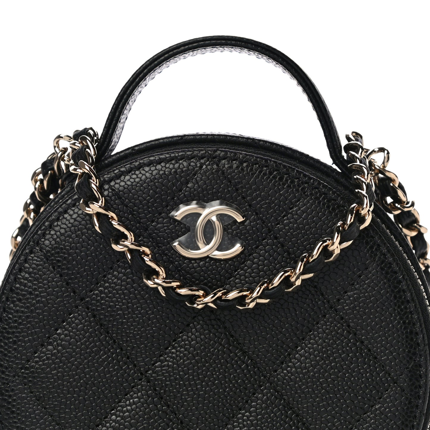 Caviar Quilted Round Handle With Care Vanity With Chain Black
