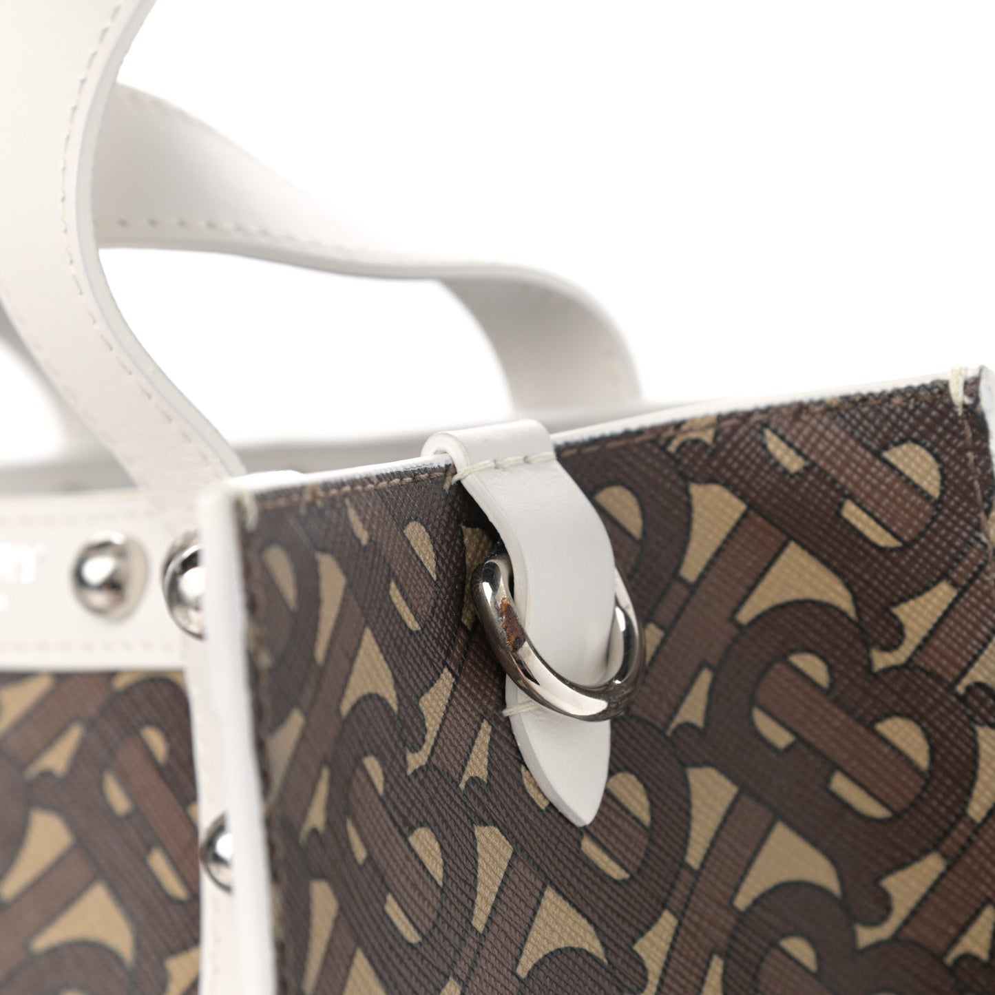 E-Canvas Monogram Studded Small Portrait Tote Bag White