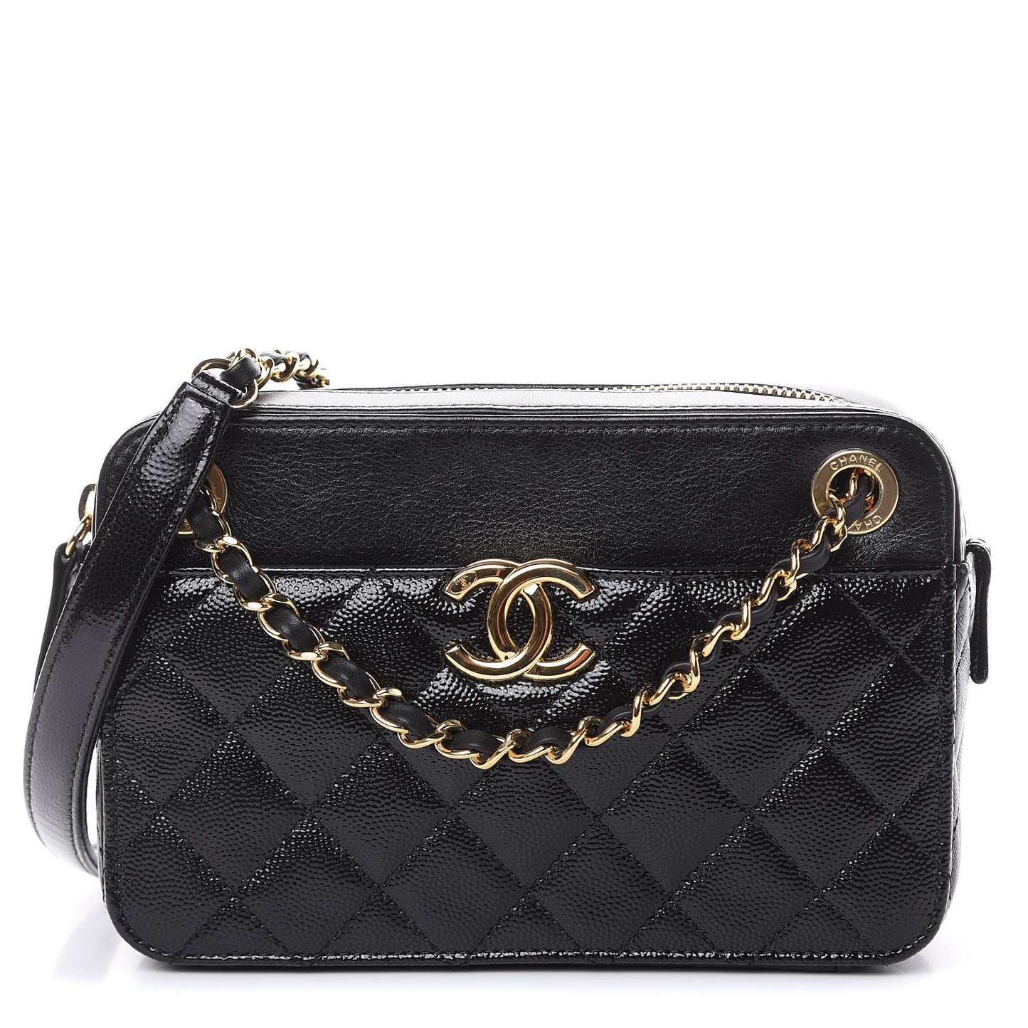 Metallic Lambskin Grained Calfskin Quilted Camera Case Black