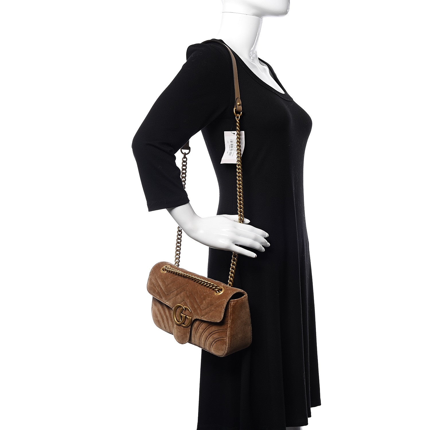 Gucci Velvet Matelasse Small GG Marmont Shoulder Bag Taupe 2 of 10