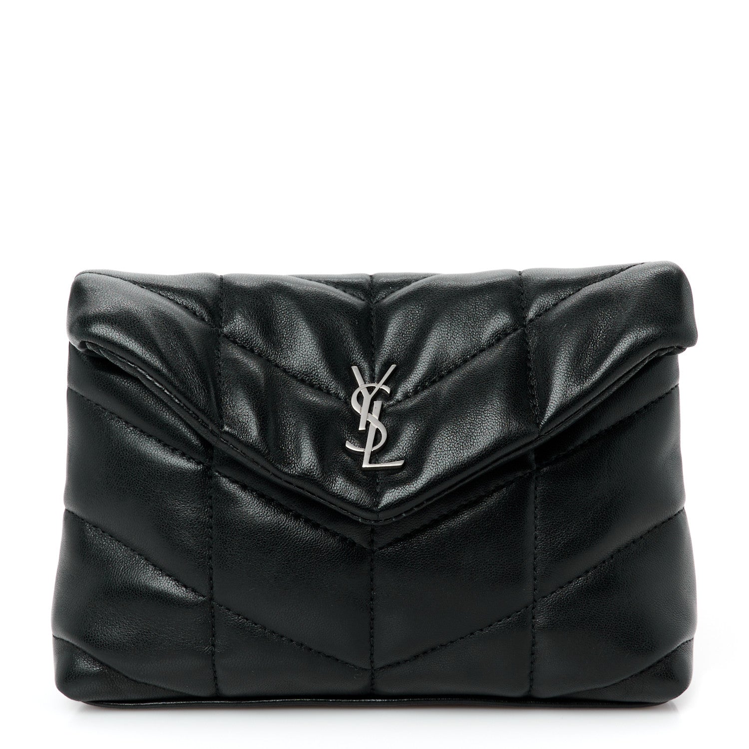 Saint Laurent Lambskin Monogram Loulou Puffer Pouch Clutch Black 1 of 8