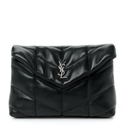 Saint Laurent Lambskin Monogram Loulou Puffer Pouch Clutch Black 1 of 8