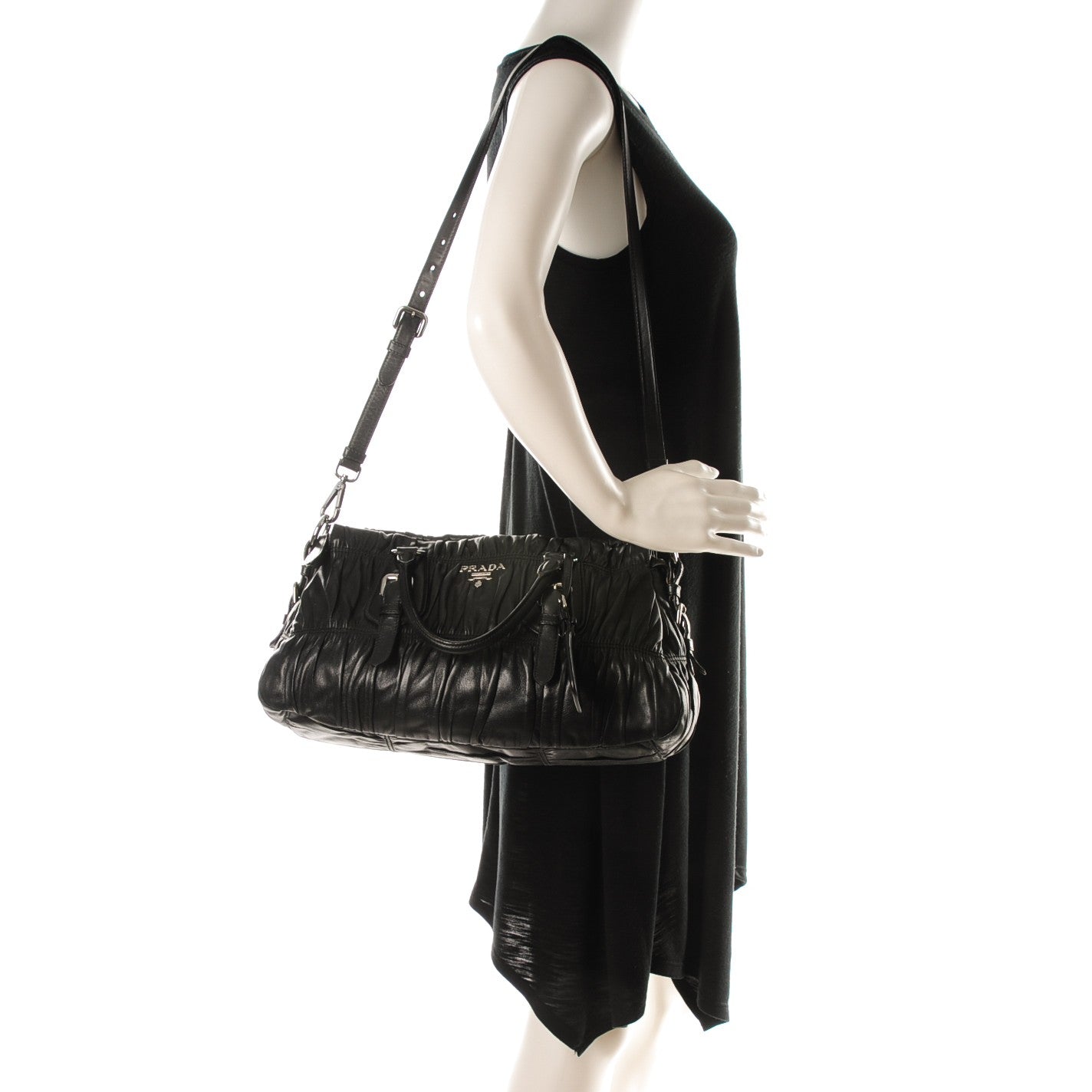 Nappa Gaufre Shopping Satchel Black