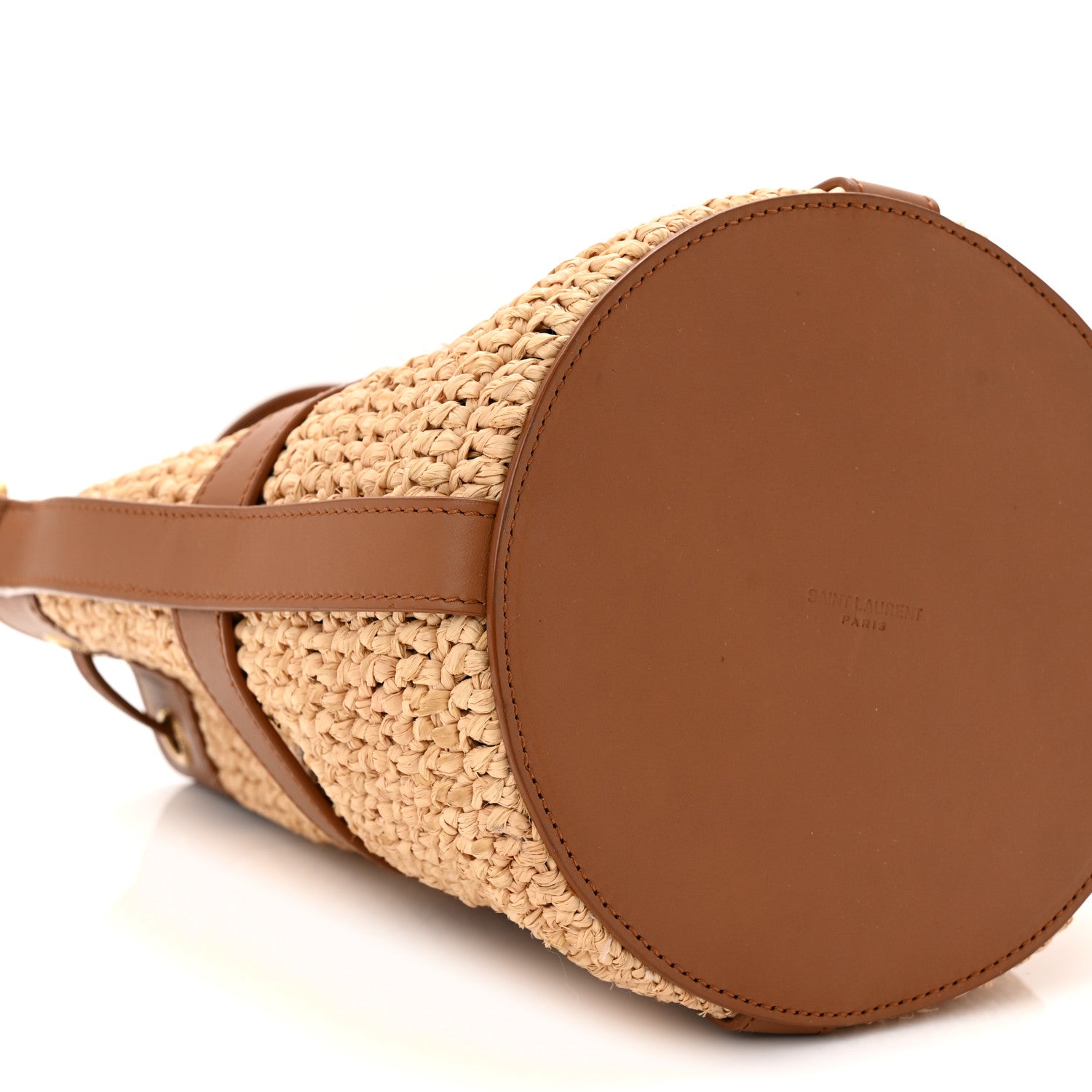 Saint Laurent Raffia Calfskin Seau Bucket Naturel Brick 9 of 10