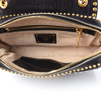 Prada Glace Calf Studded Pushlock Chain Shoulder Bag Black 5 of 10