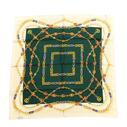 Gucci Silk Twill Chain Print Square Scarf Ivory Dark Green 1 of 6