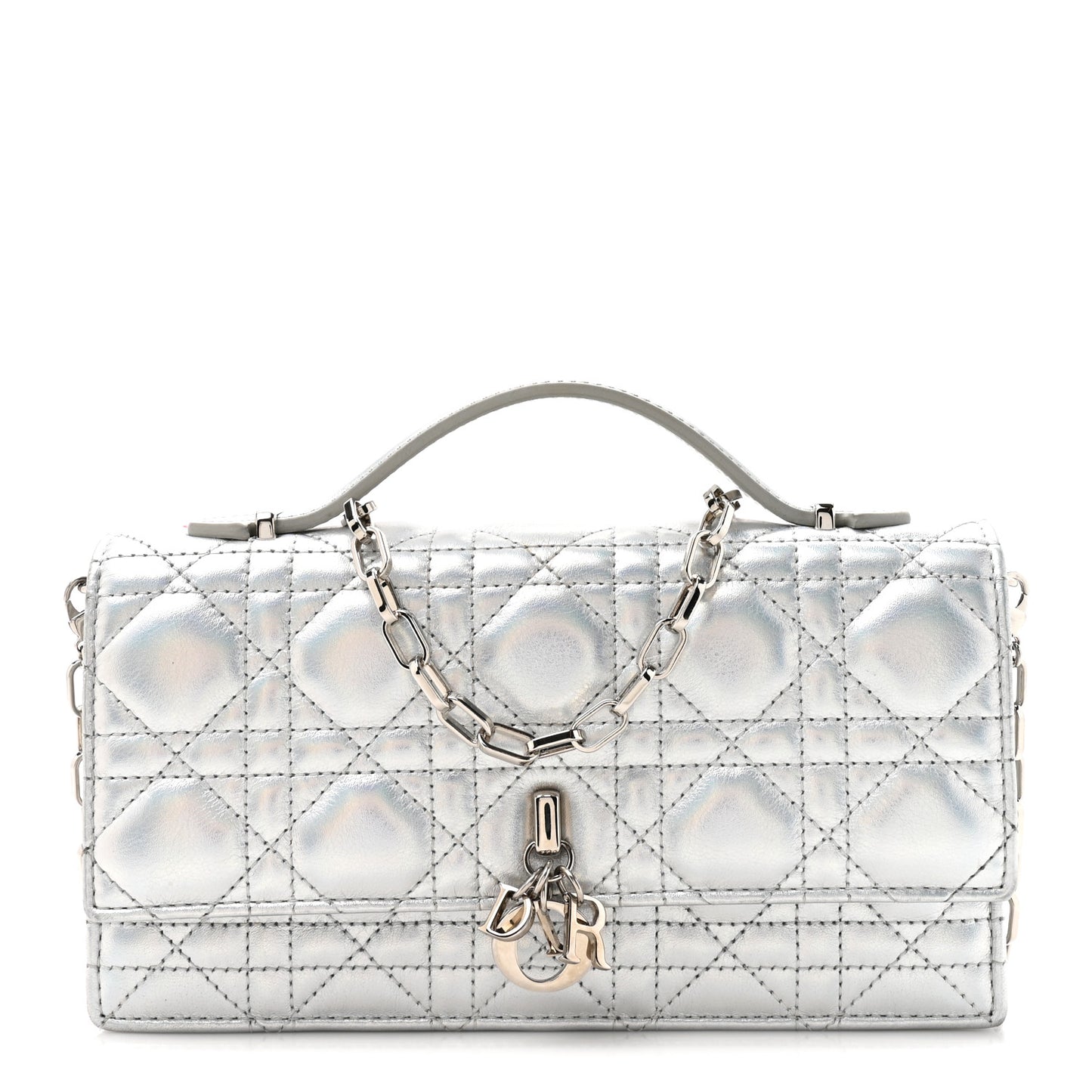 Iridescent Metallic Lambskin Cannage Mini My Dior Bag Silver