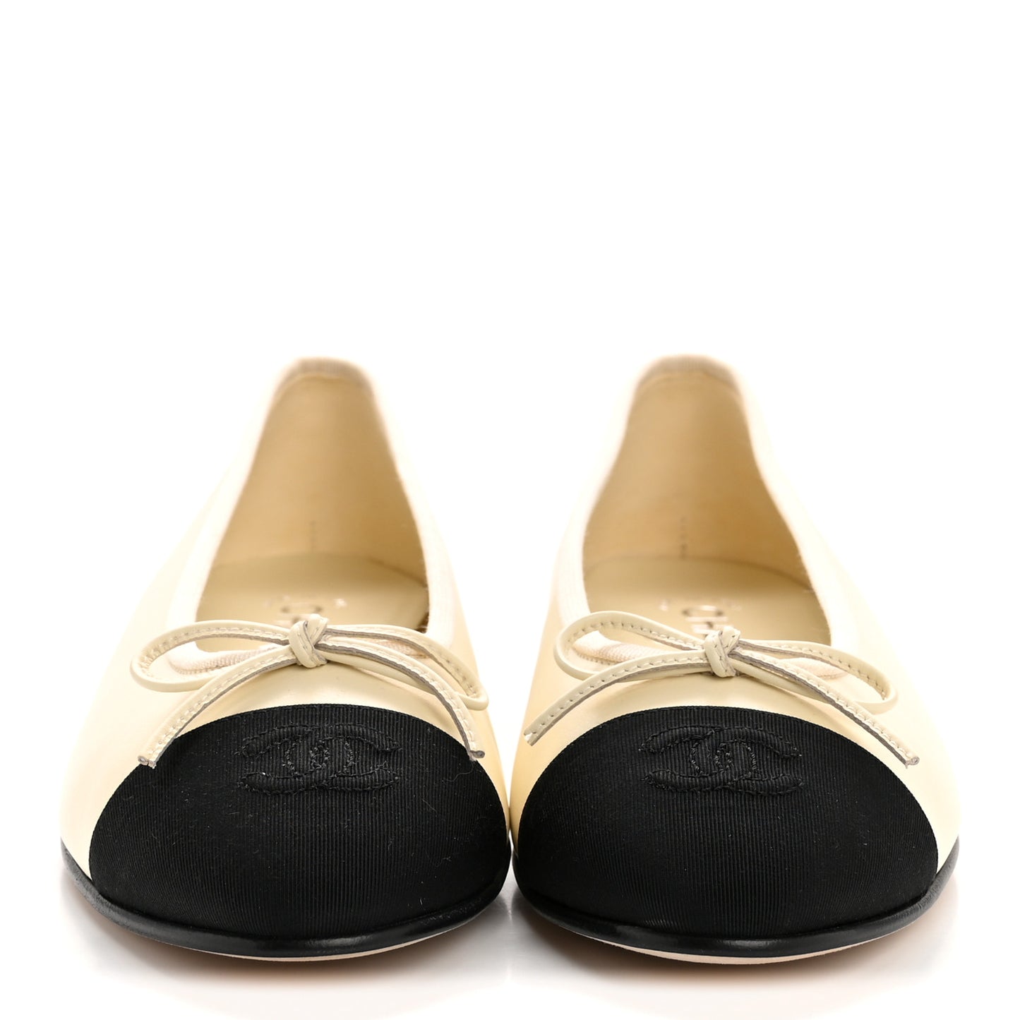 Calfskin Grosgrain Cap Toe CC Ballerina Flats 38 Ivory Black