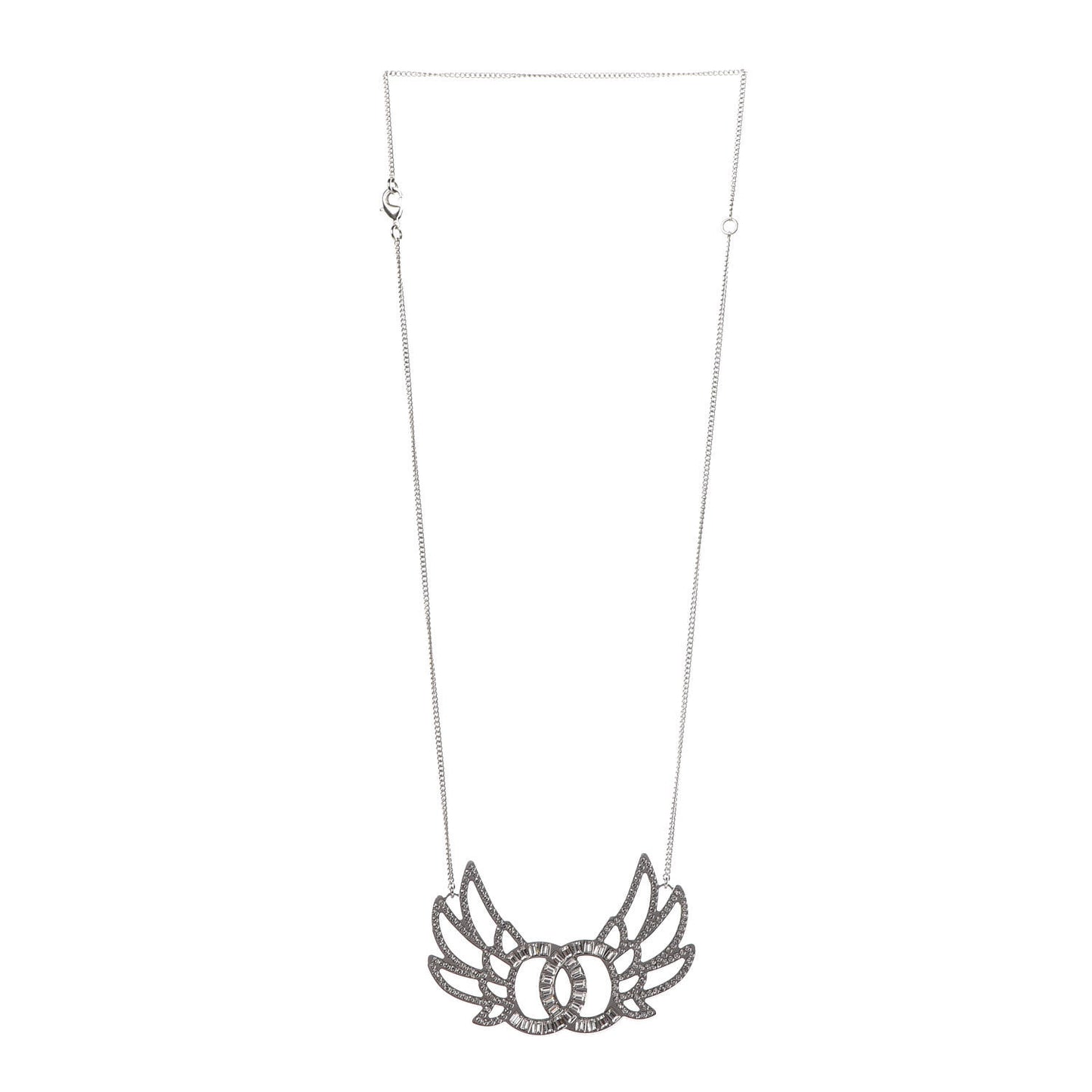 Baguette Crystal Winged CC Necklace Silver