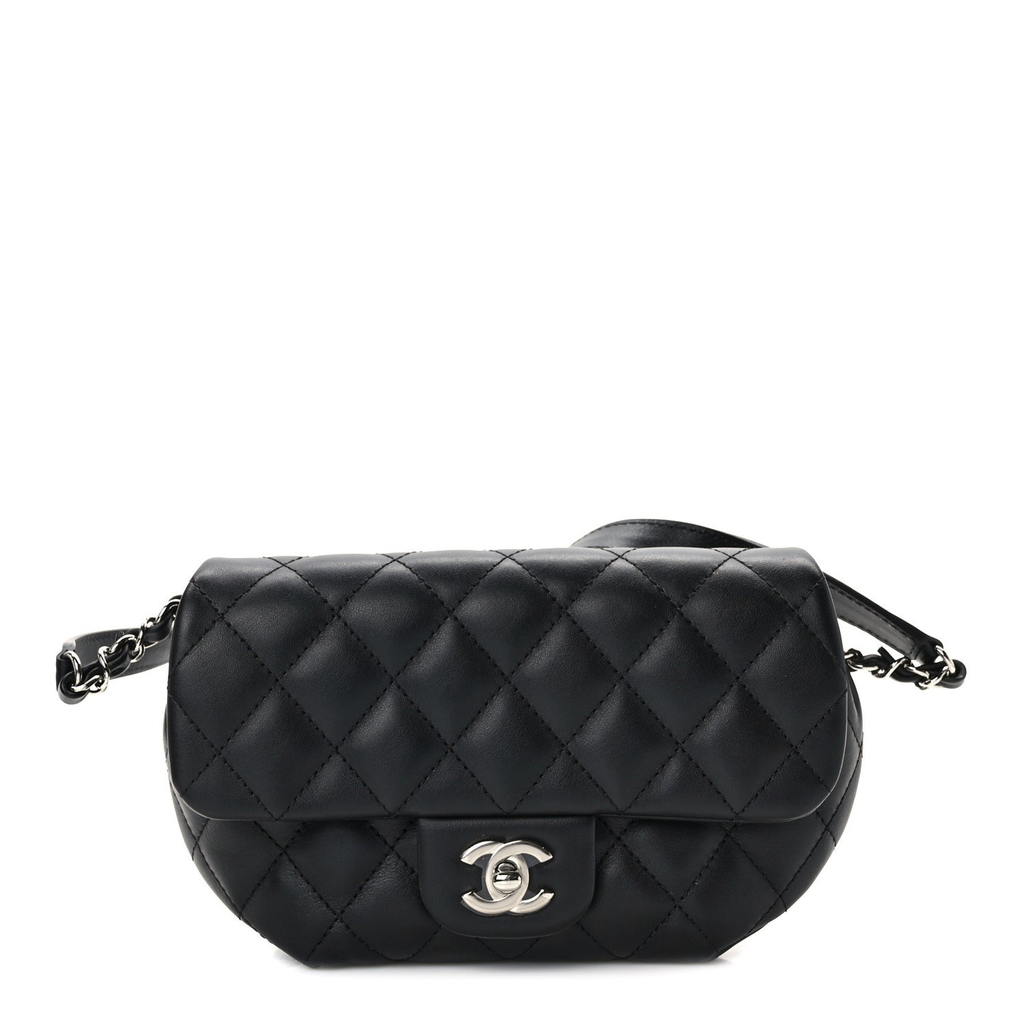 Calfskin Quilted CC Uniform Flap Belt Bag Black