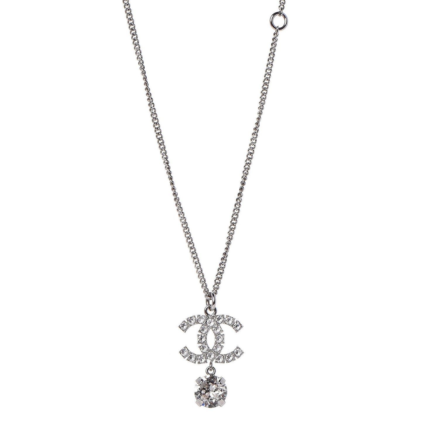 Crystal CC Drop Necklace Silver