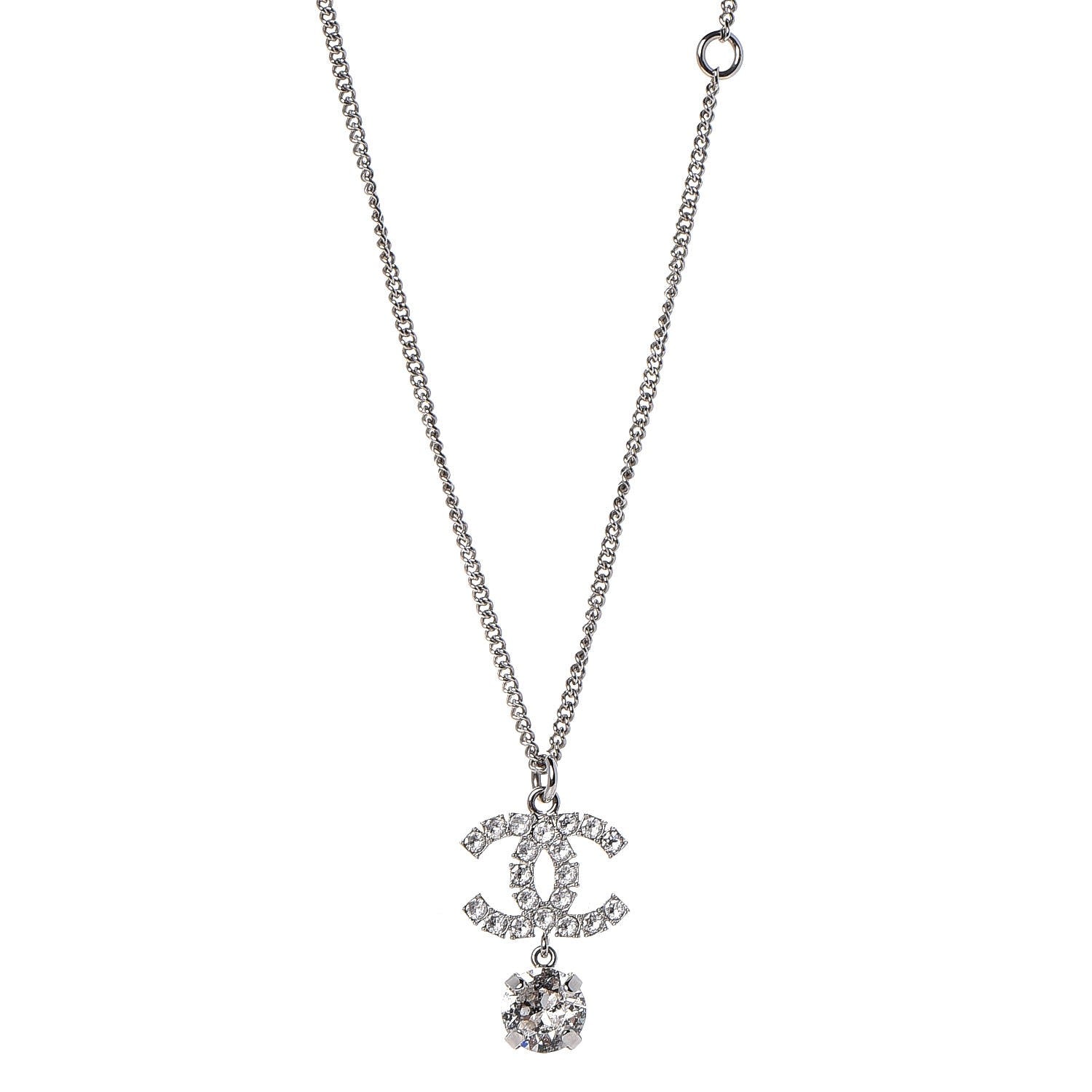 Chanel Crystal CC Drop Necklace Silver 1 of 6
