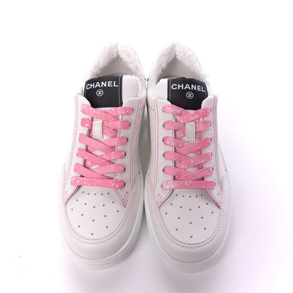 Chanel Calfskin Womens Logo Sneakers 37 White Pink 5 of 10