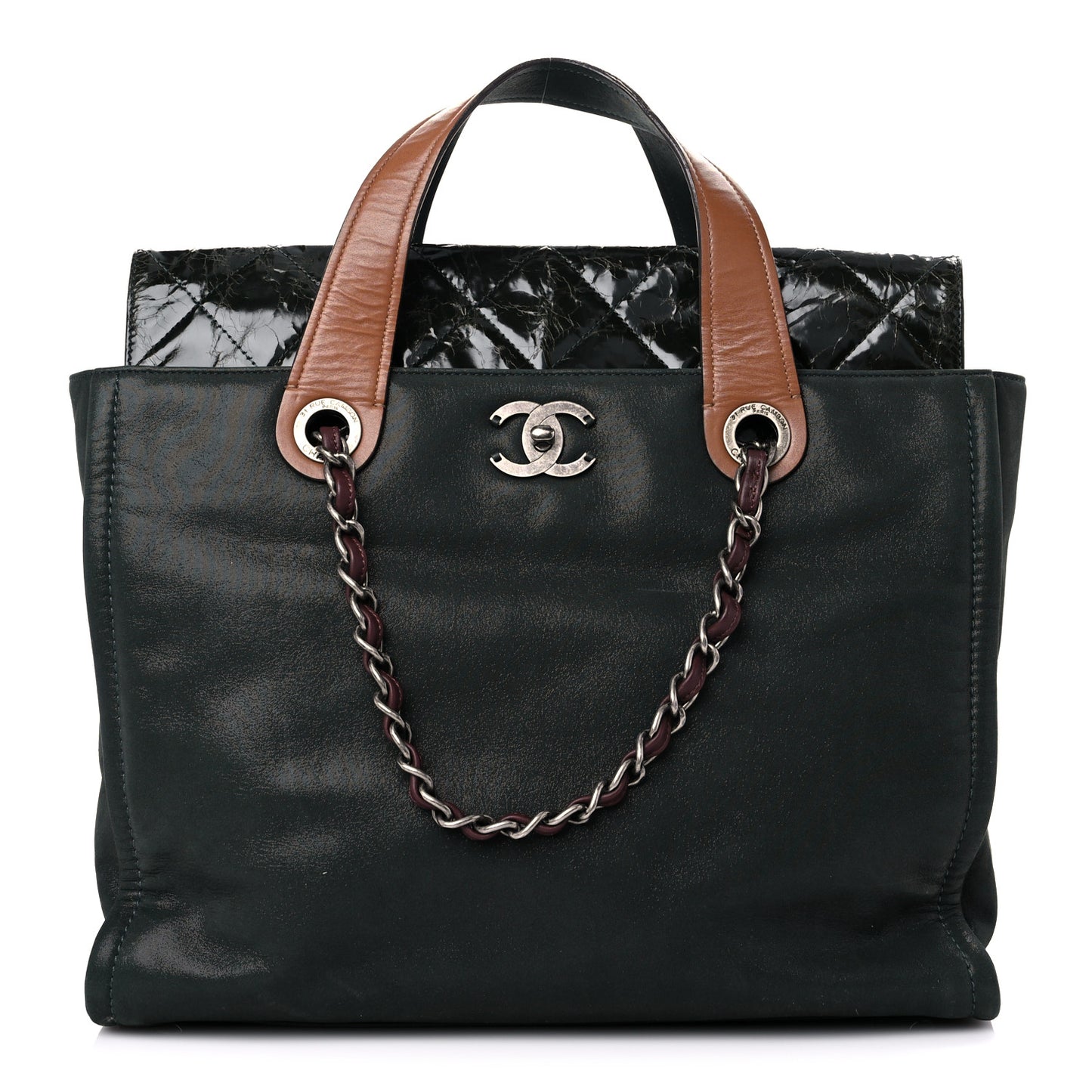 Iridescent Glazed Calfskin In The Mix Tote Dark Green