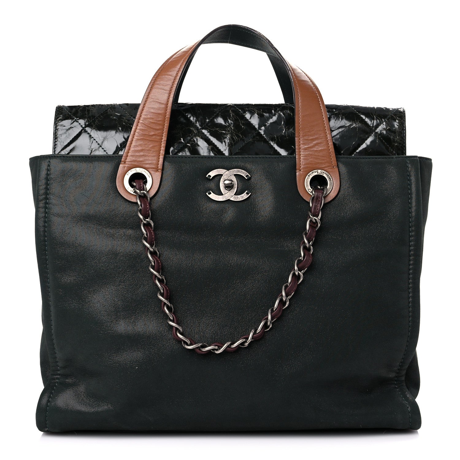 Chanel Iridescent Glazed Calfskin In The Mix Tote Dark Green 1 of 19