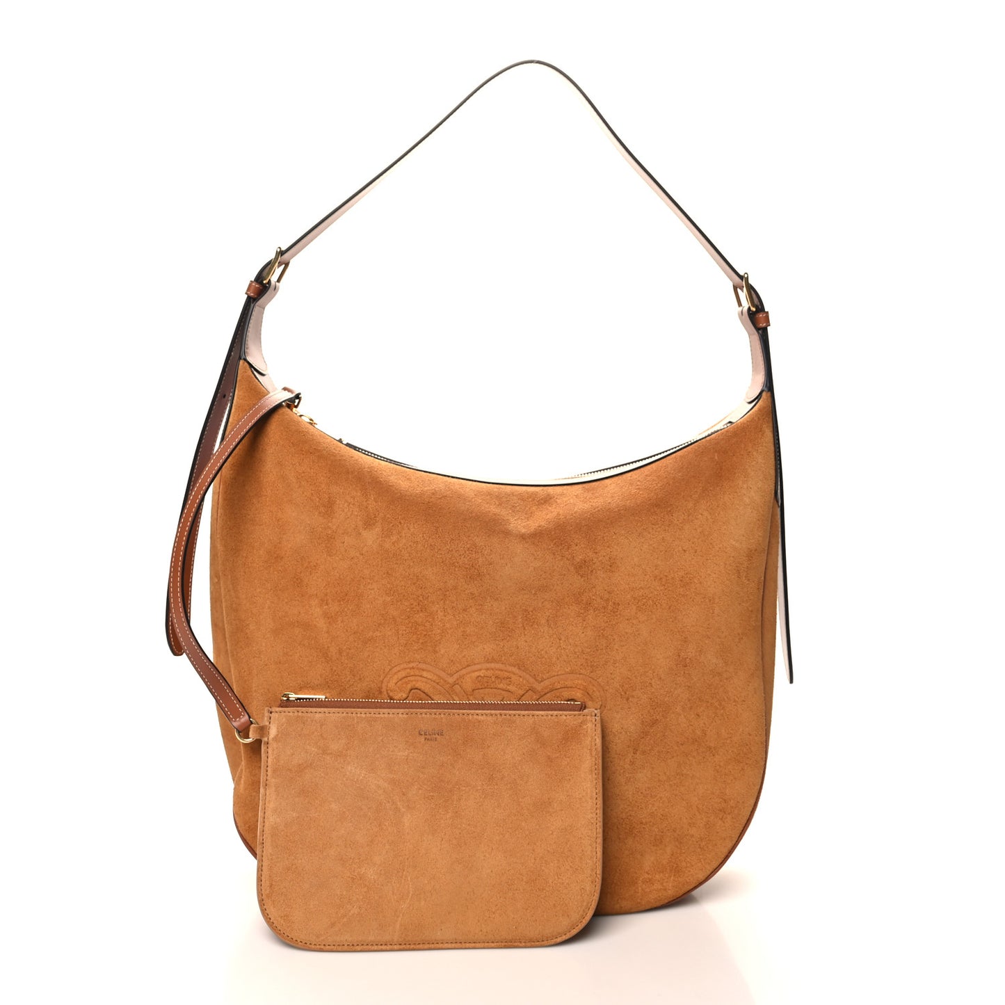 Suede Calfskin Large Triomphe Heloise Shoulder Bag Tobacco