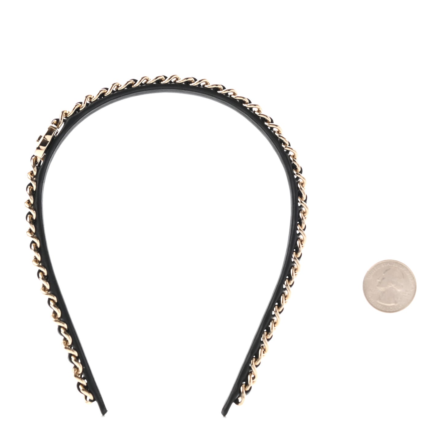 Metal Lambskin CC Turnlock Chain Headband Gold Black