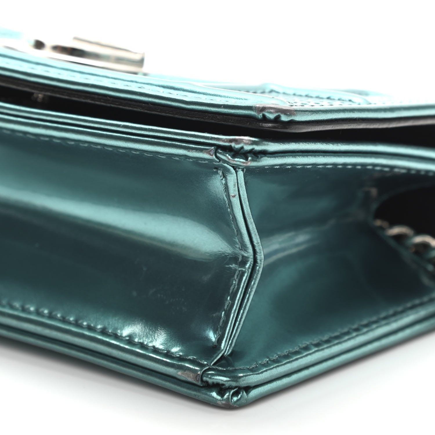 Christian Dior Metallic Patent Micro-Cannage Baby Diorama Flap Bag Green 9 of 11
