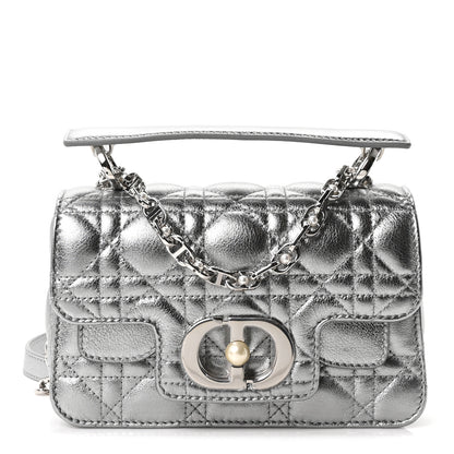 Christian Dior Metallic Lambskin Cannage Mini Jolie Top Handle Bag Silver 1 of 10