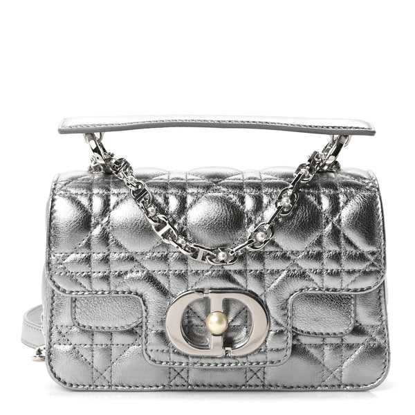 Christian Dior Metallic Lambskin Cannage Mini Jolie Top Handle Bag