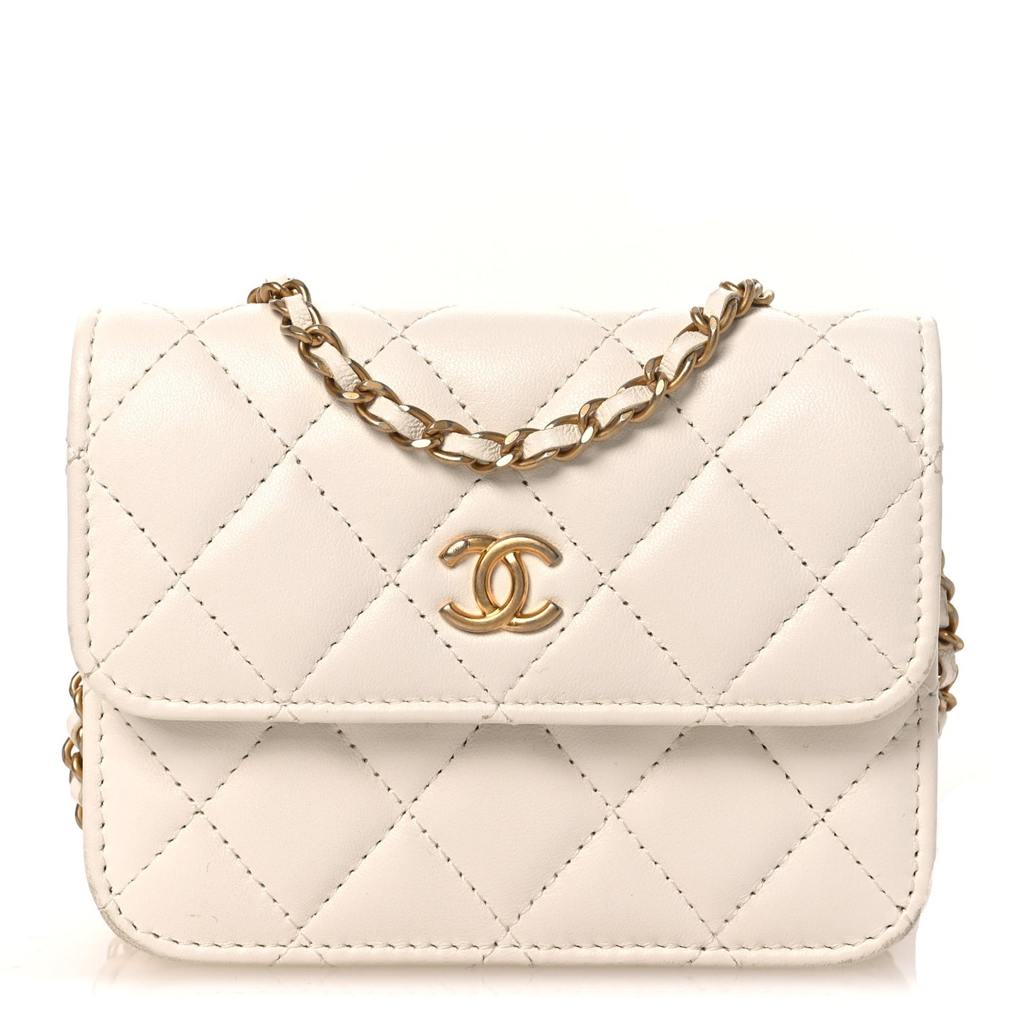 Lambskin Quilted Pearl Crush Clutch With Chain White